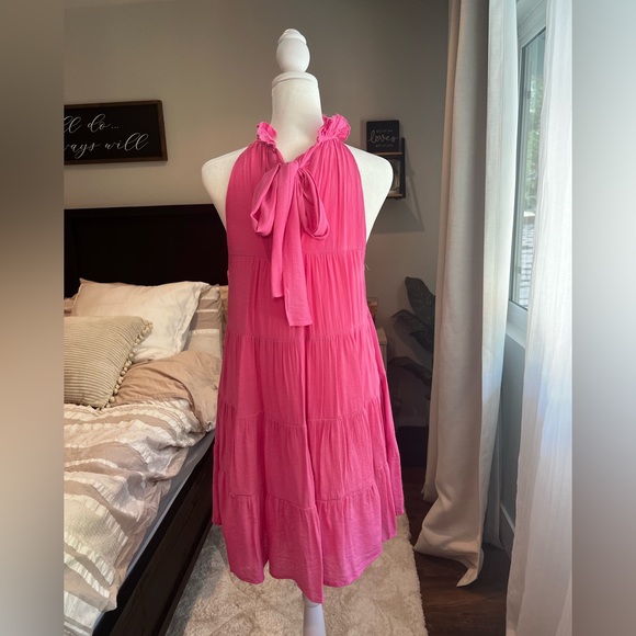 Vici-HALTER TIERED MINI DRESS - HOT PINK - Picture 3 of 6